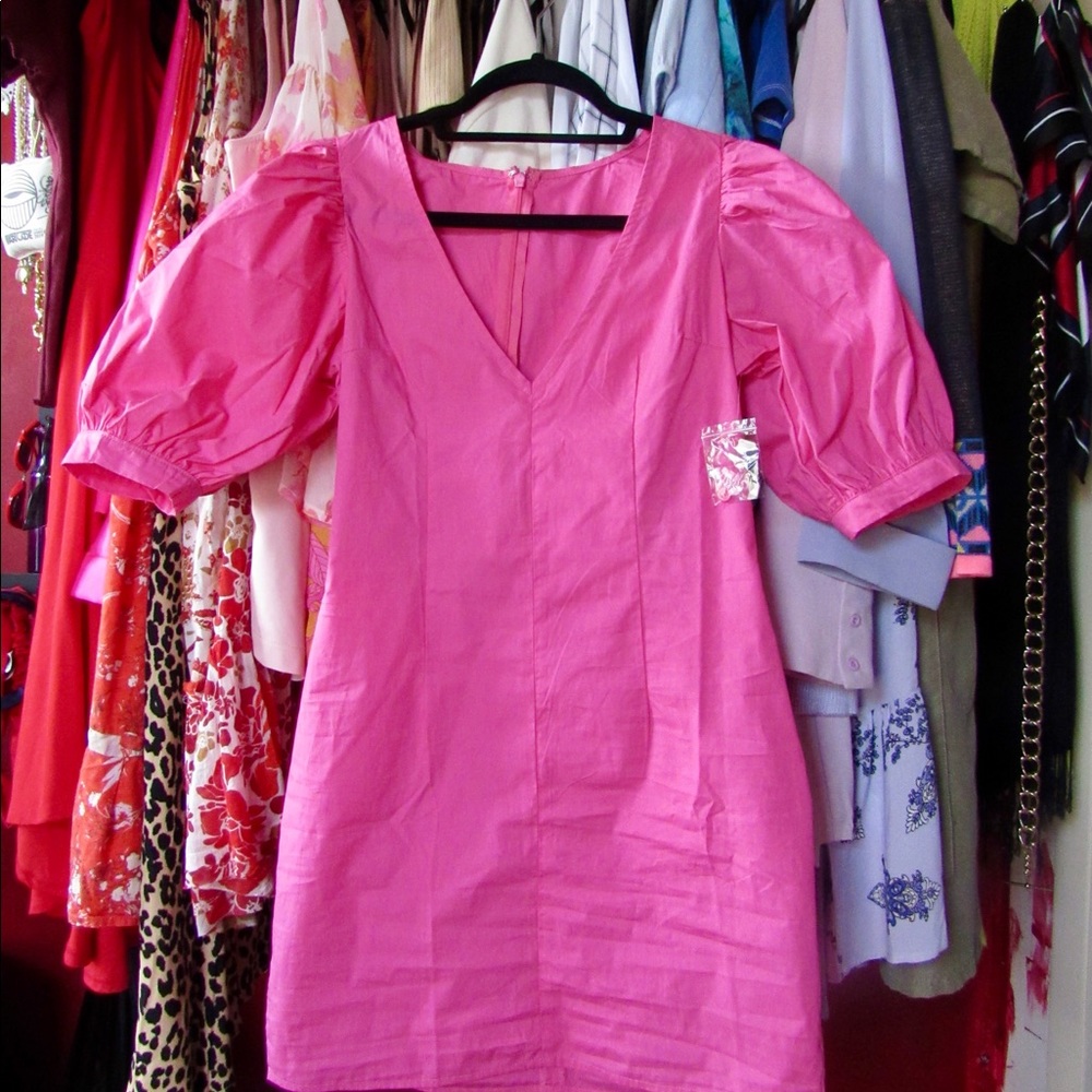Pop Sleeve 100% Cotton Mini Dress
